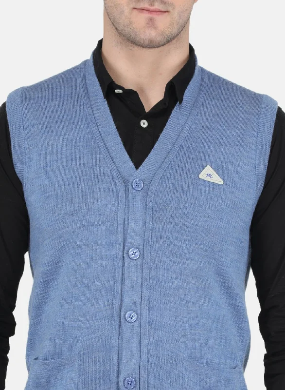 Men Blue Solid Cardigan