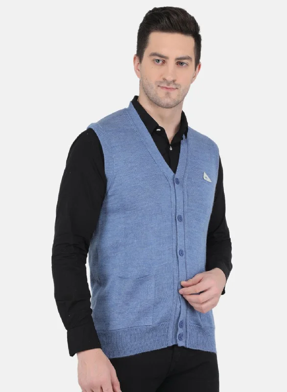 Men Blue Solid Cardigan