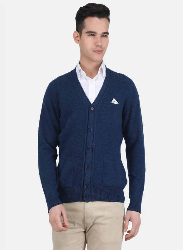 Men Blue Solid Cardigan