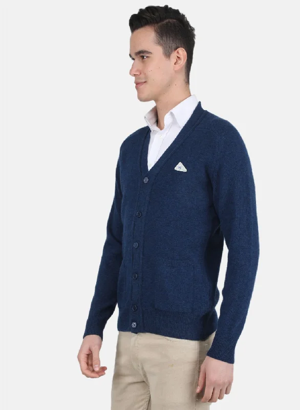 Men Blue Solid Cardigan