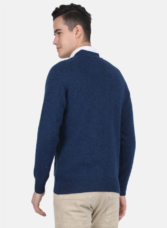 Men Blue Solid Cardigan