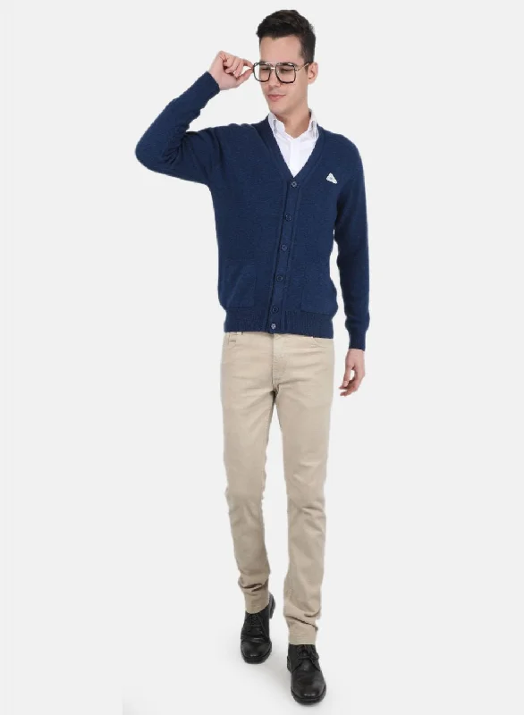 Men Blue Solid Cardigan