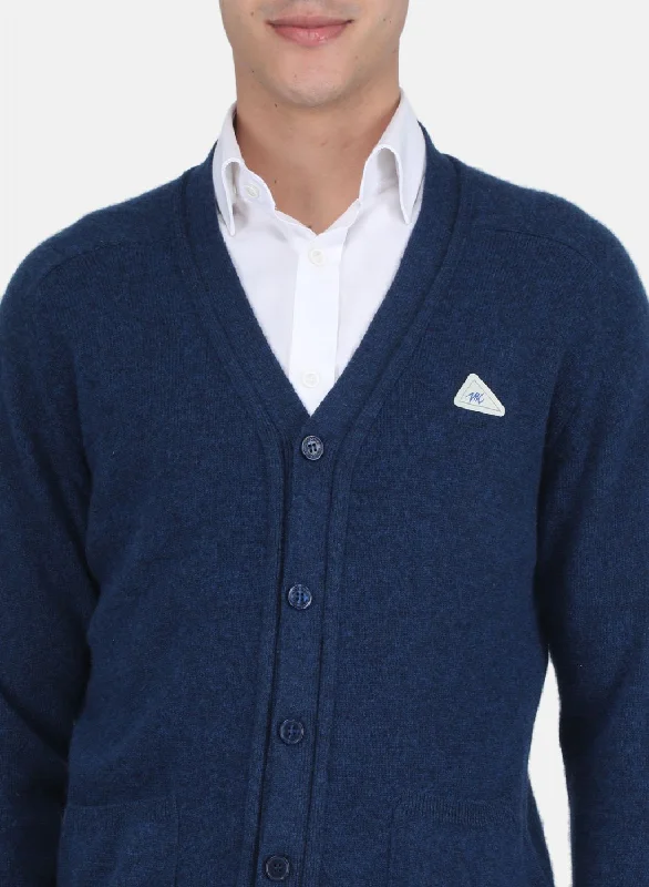 Men Blue Solid Cardigan