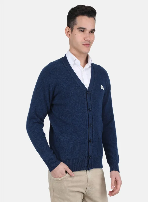 Men Blue Solid Cardigan