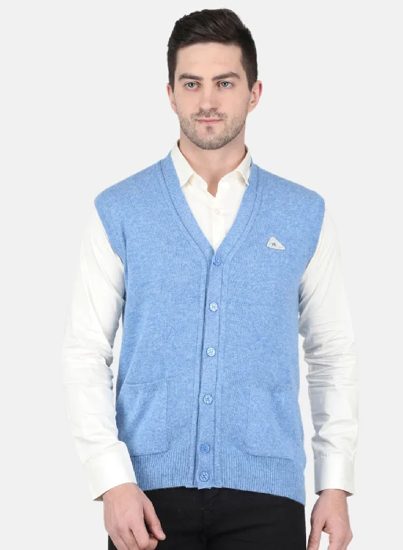 Men Blue Solid Cardigan