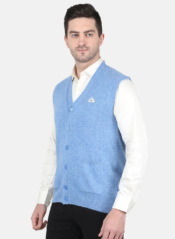 Men Blue Solid Cardigan