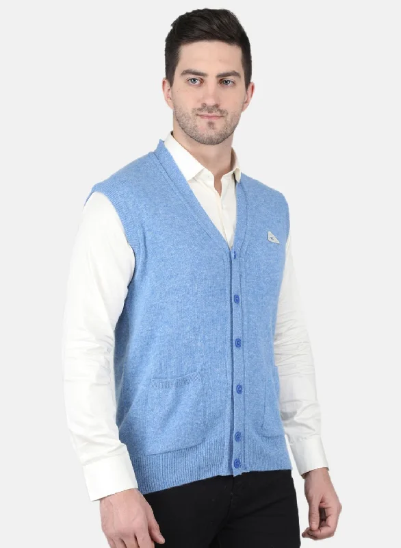 Men Blue Solid Cardigan