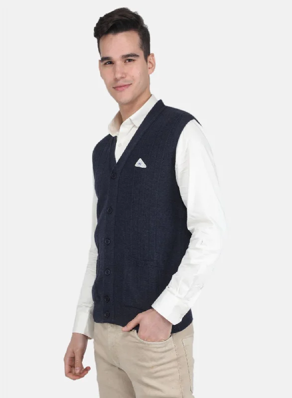 Men Blue Solid Cardigan