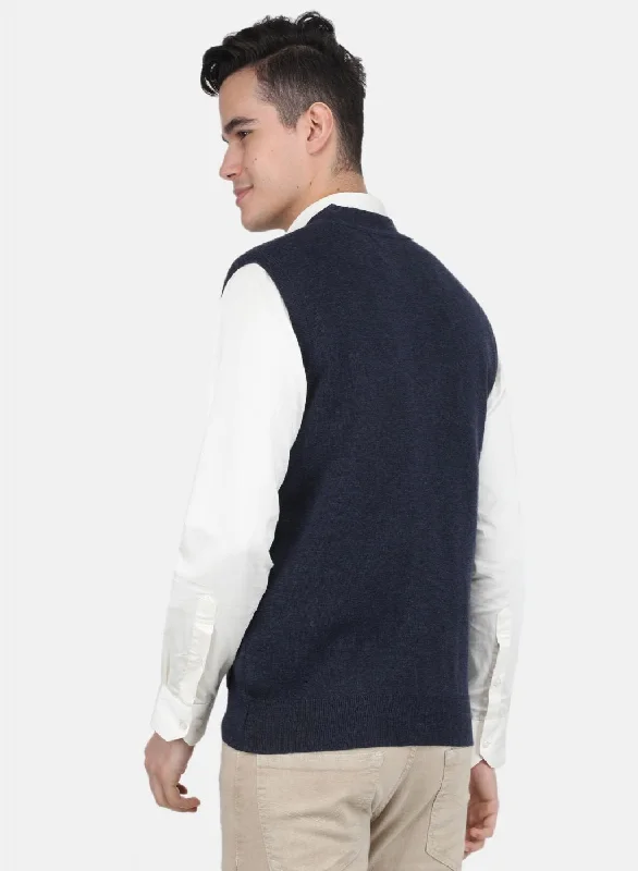 Men Blue Solid Cardigan