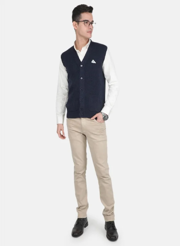 Men Blue Solid Cardigan