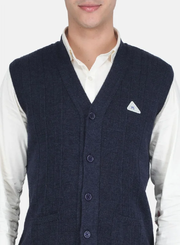 Men Blue Solid Cardigan