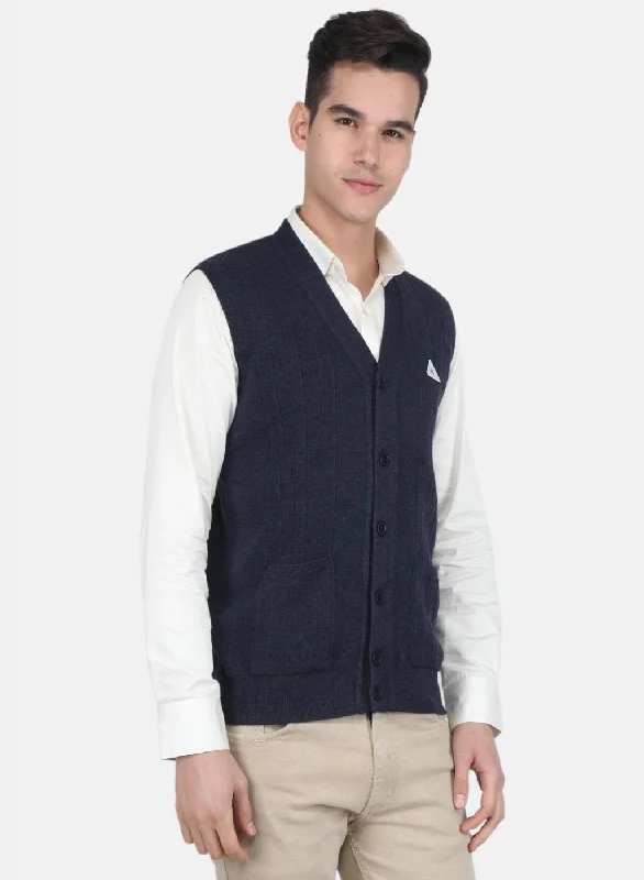 Men Blue Solid Cardigan