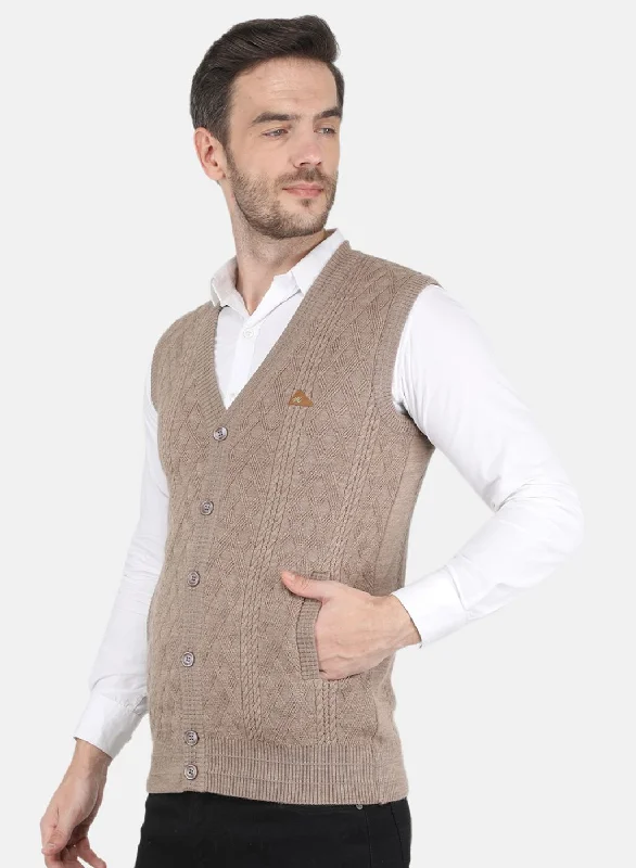 Men Brown Self design Cardigan