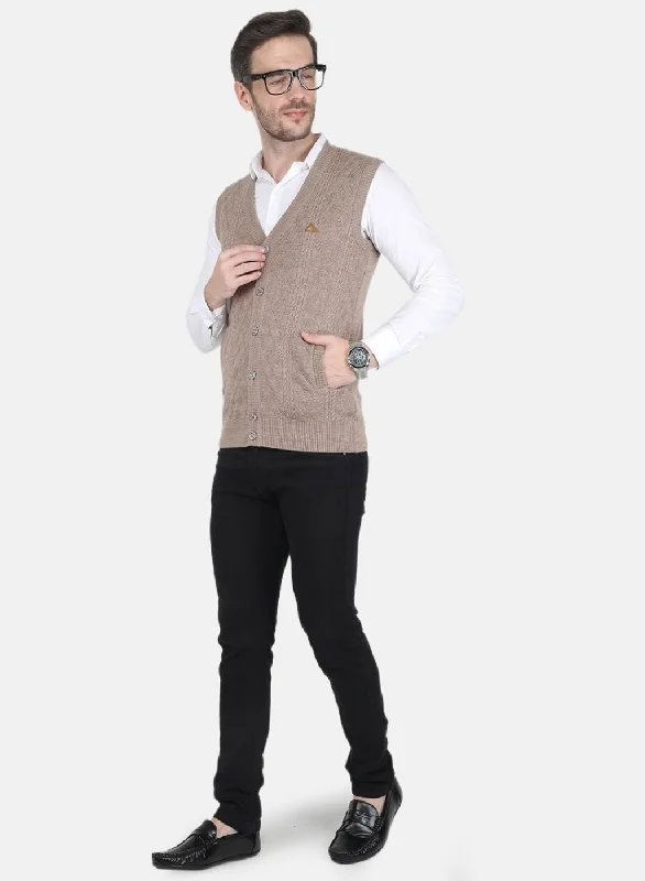 Men Brown Self design Cardigan