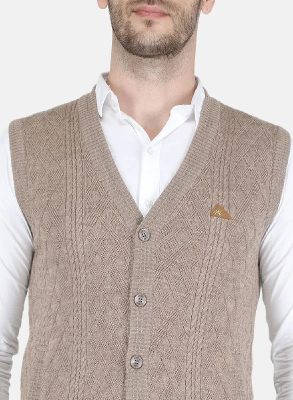 Men Brown Self design Cardigan