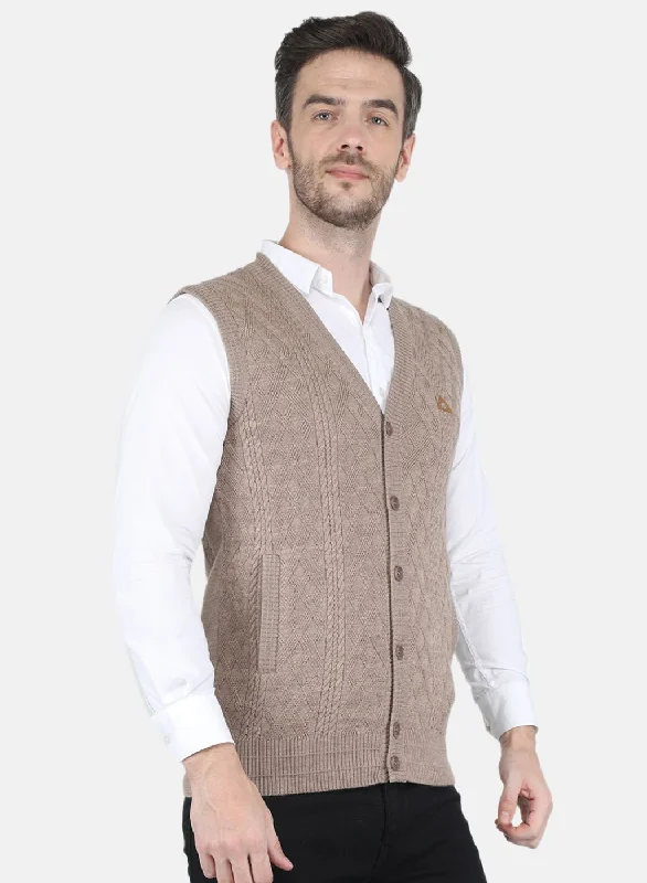 Men Brown Self design Cardigan