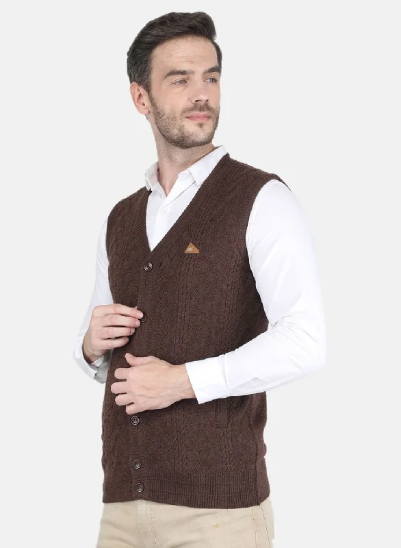 Men Brown Self design Cardigan