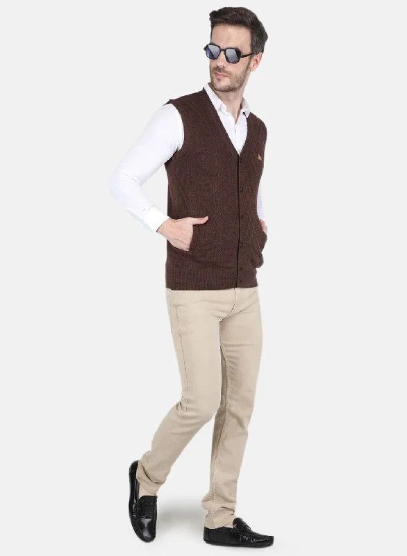 Men Brown Self design Cardigan