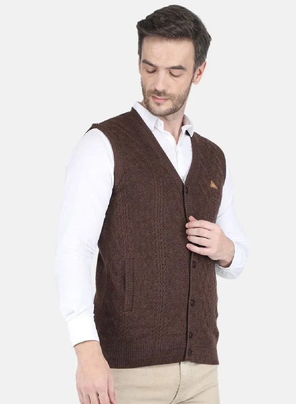 Men Brown Self design Cardigan