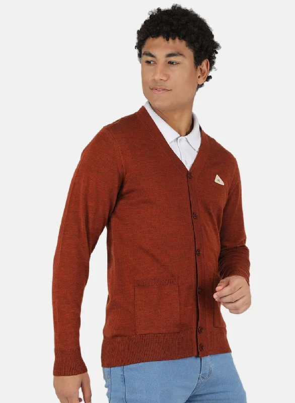 Men Brown Solid Cardigan