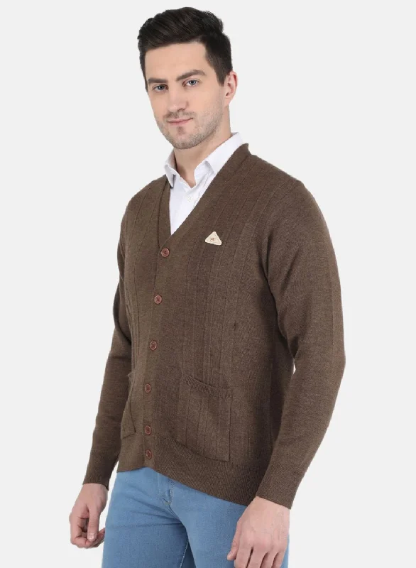 Men Brown Solid Cardigan