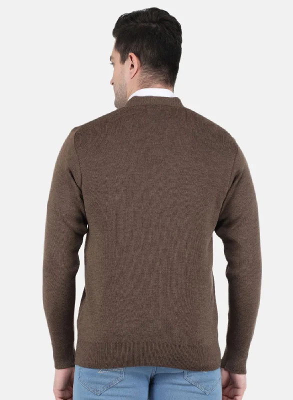 Men Brown Solid Cardigan