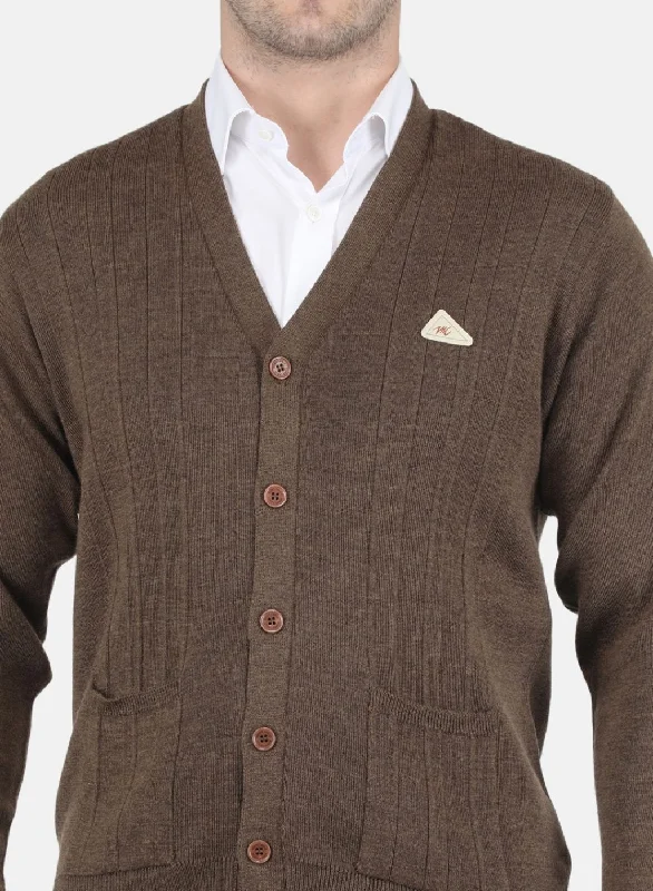 Men Brown Solid Cardigan