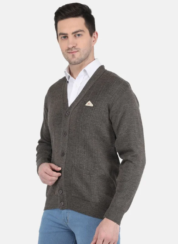 Men Brown Solid Cardigan