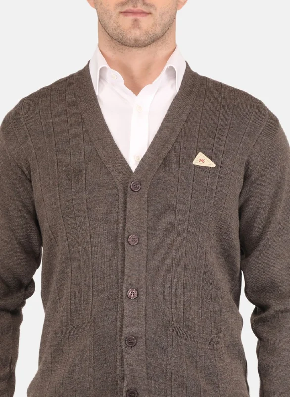 Men Brown Solid Cardigan