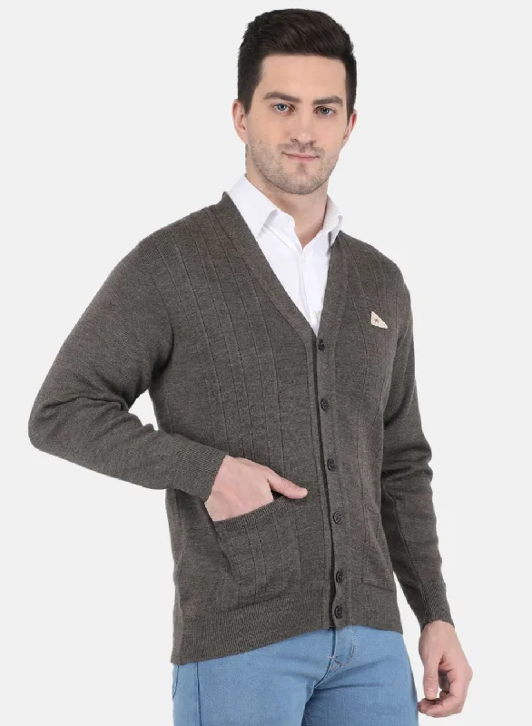 Men Brown Solid Cardigan