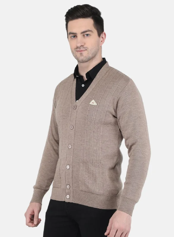 Men Brown Solid Cardigan