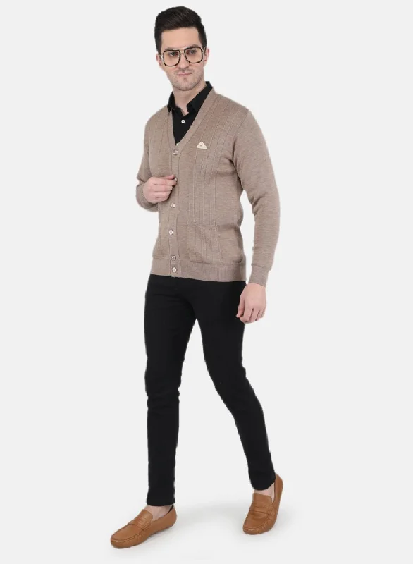 Men Brown Solid Cardigan