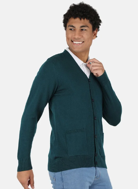 Men Green Solid Cardigan