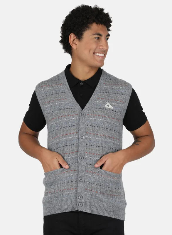 Men Grey Jaquard Cardigan