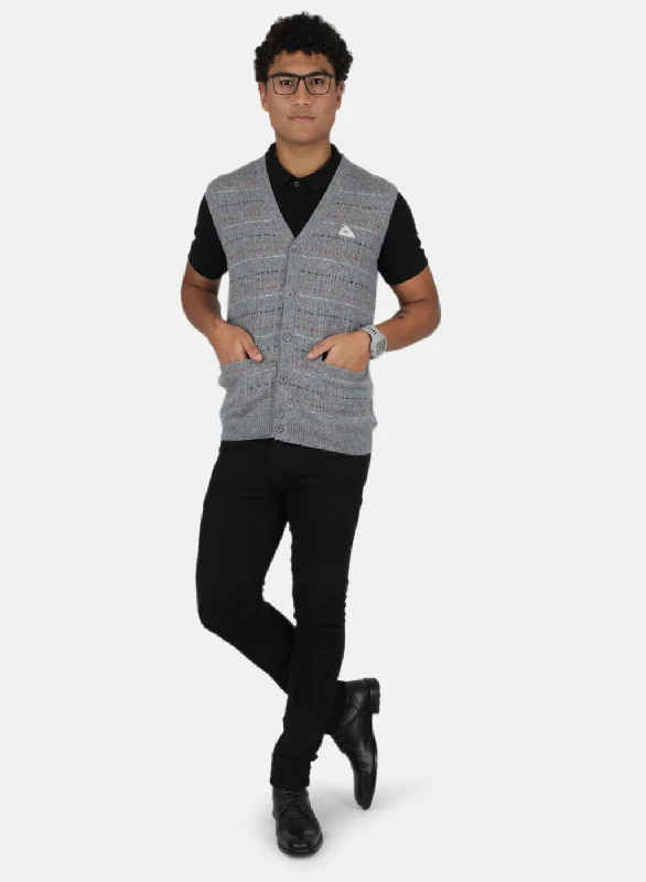 Men Grey Jaquard Cardigan