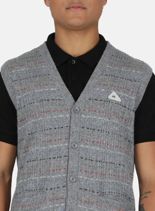 Men Grey Jaquard Cardigan