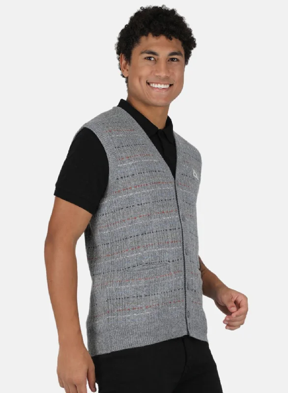 Men Grey Jaquard Cardigan