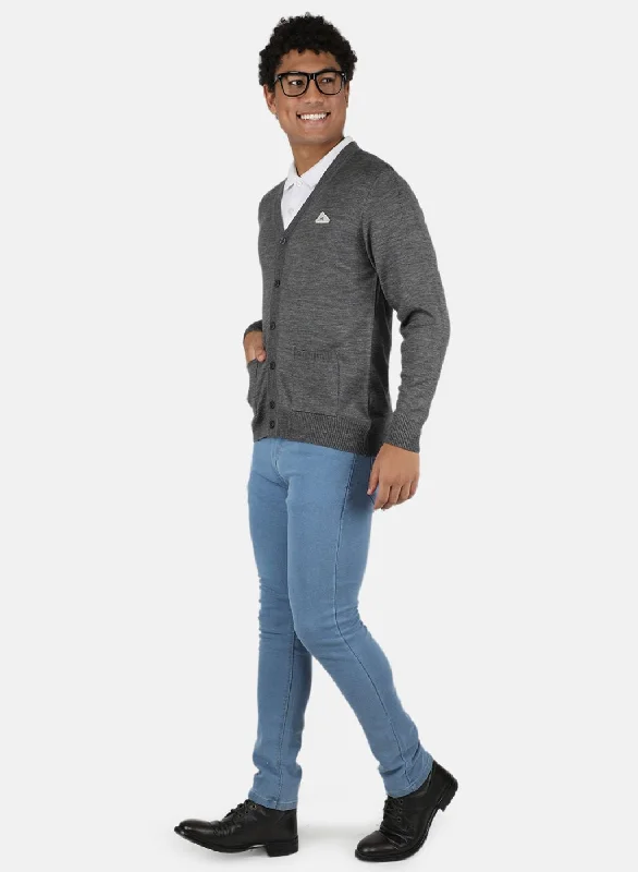 Men Grey Solid Cardigan