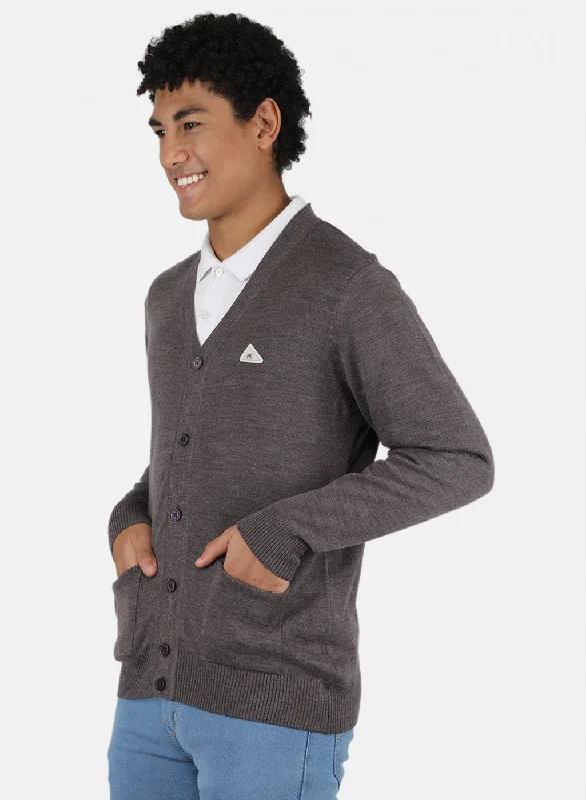 Men Grey Solid Cardigan