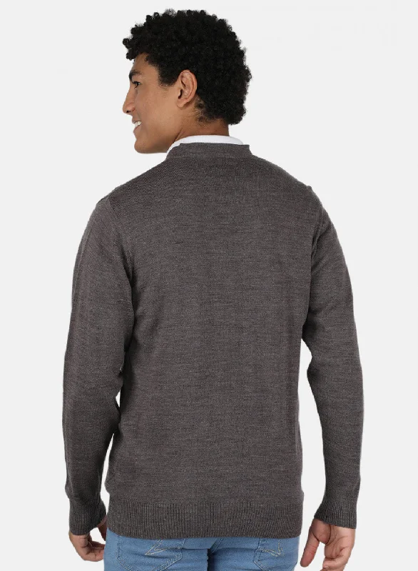 Men Grey Solid Cardigan