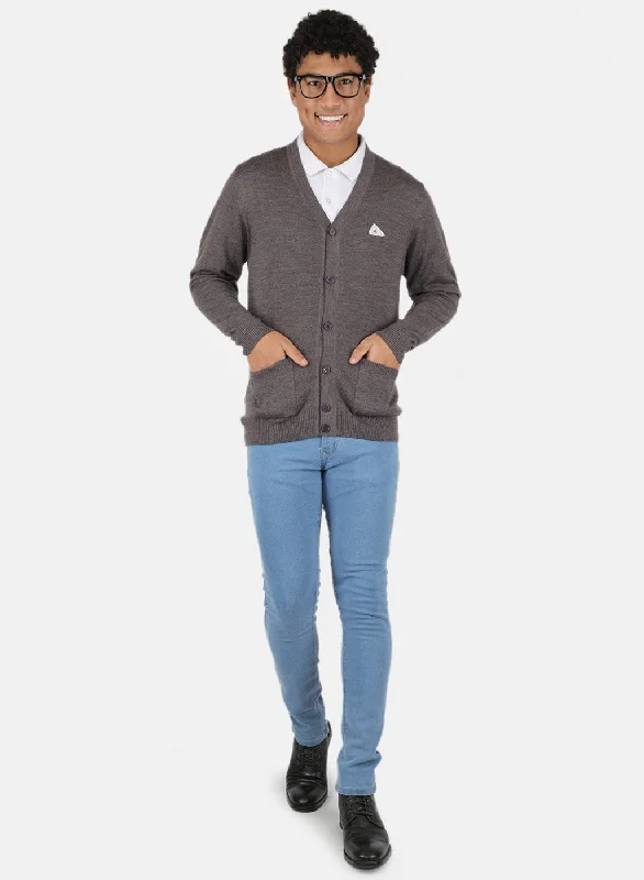 Men Grey Solid Cardigan