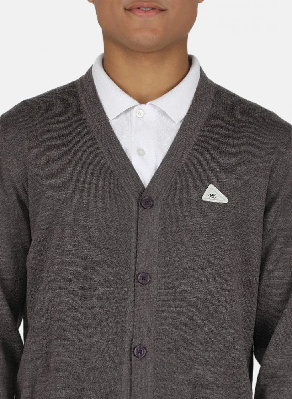 Men Grey Solid Cardigan