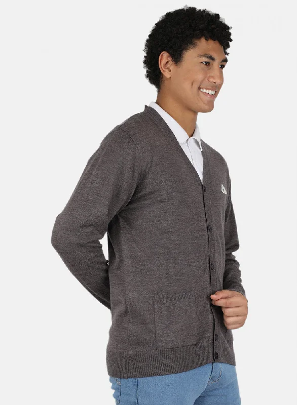 Men Grey Solid Cardigan