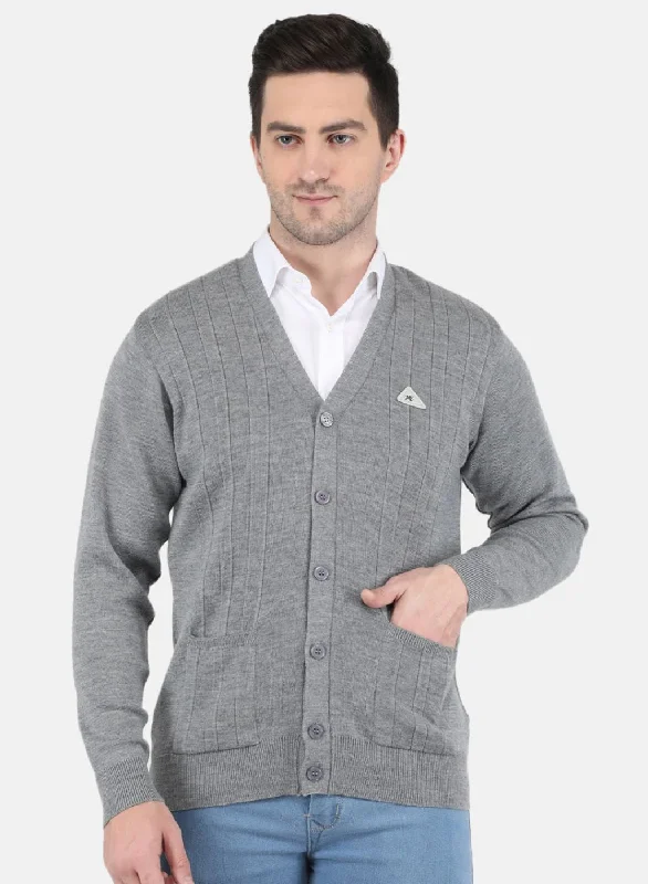 Men Grey Solid Cardigan