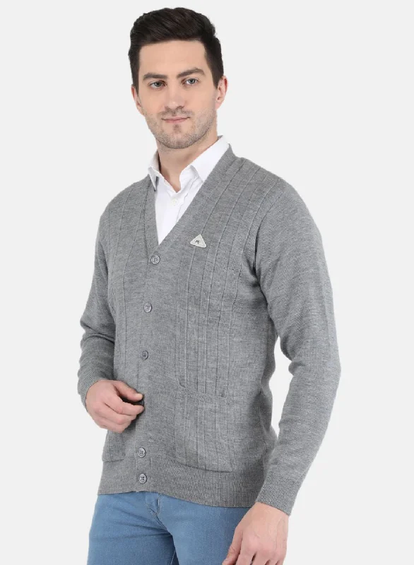 Men Grey Solid Cardigan