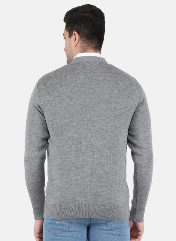 Men Grey Solid Cardigan