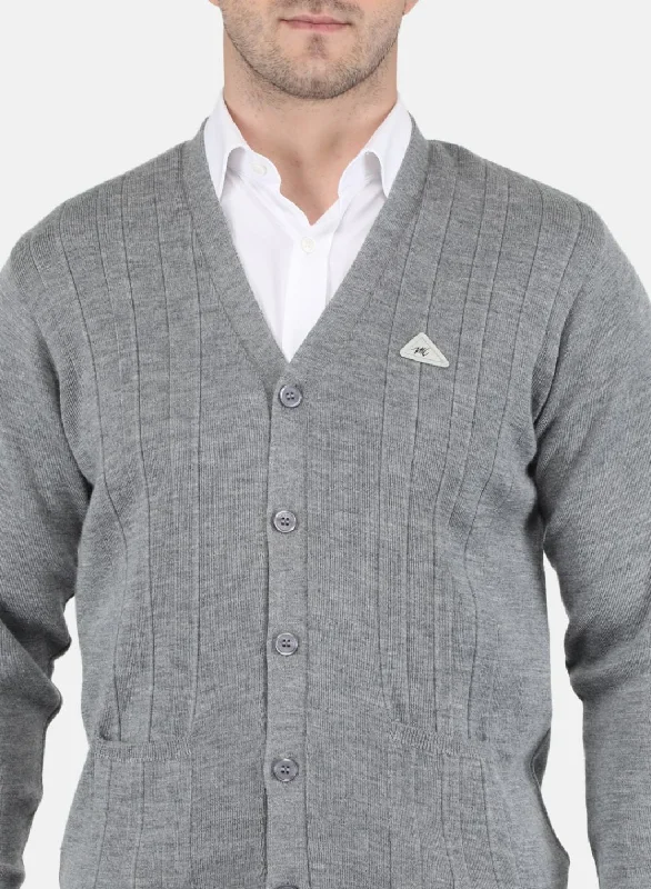 Men Grey Solid Cardigan