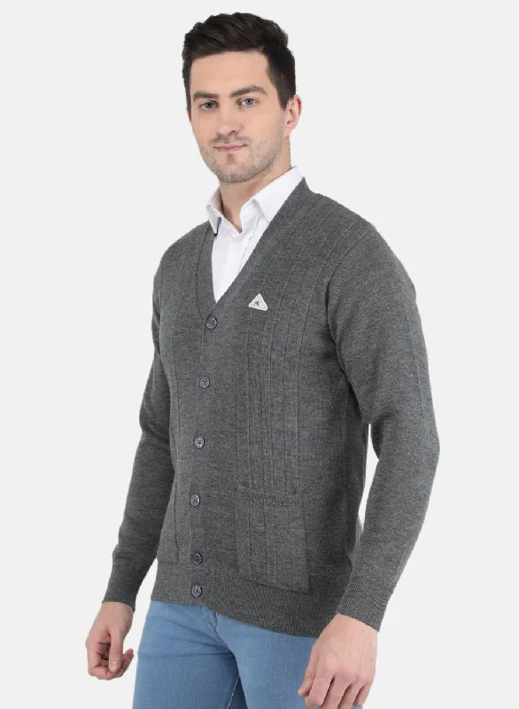 Men Grey Solid Cardigan