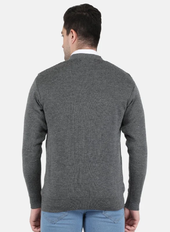 Men Grey Solid Cardigan