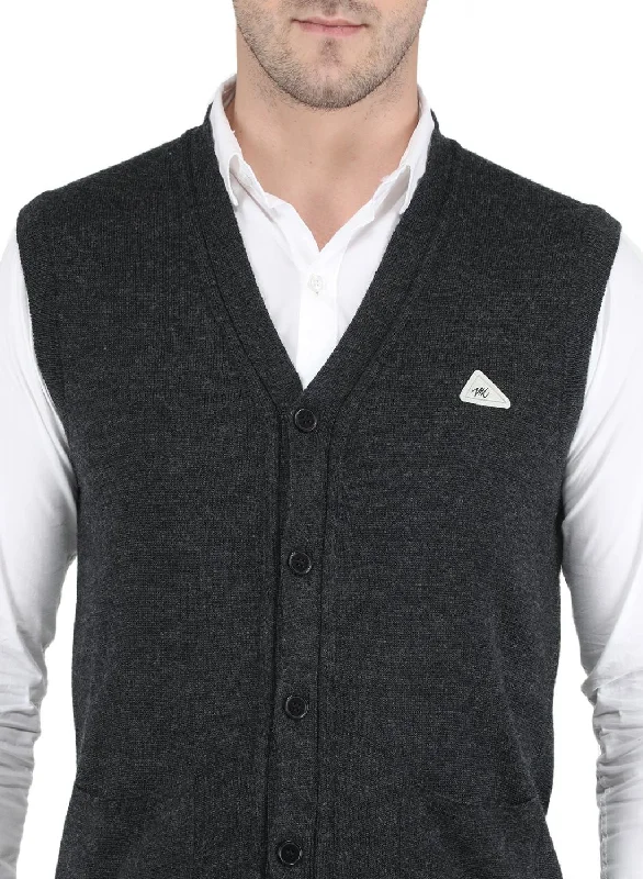 Men Grey Solid Cardigan